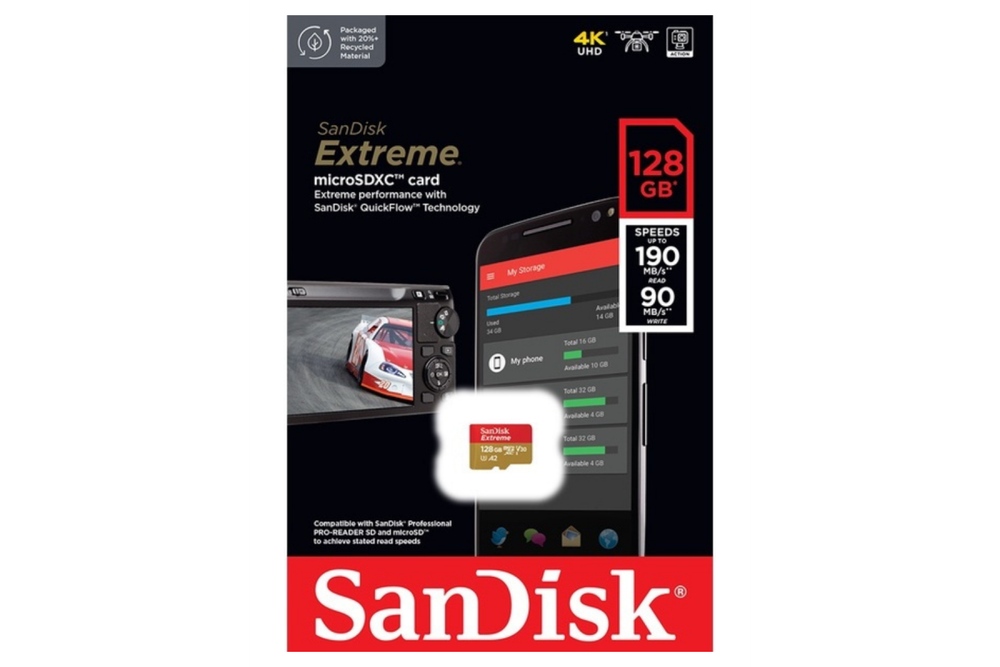 Карта памяти SanDisk MicroSD Class 10 Extreme A2 UHS-I U3 (190/90 Mb/s), 128GB