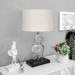Настольная лампа Monstera Deliciosa (Монстера) Черный Античное серебро с абажуром Vintage Айвори