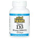 Natural Factors, витамин D3, 50 мкг (2000 МЕ), 120 мягких таблеток