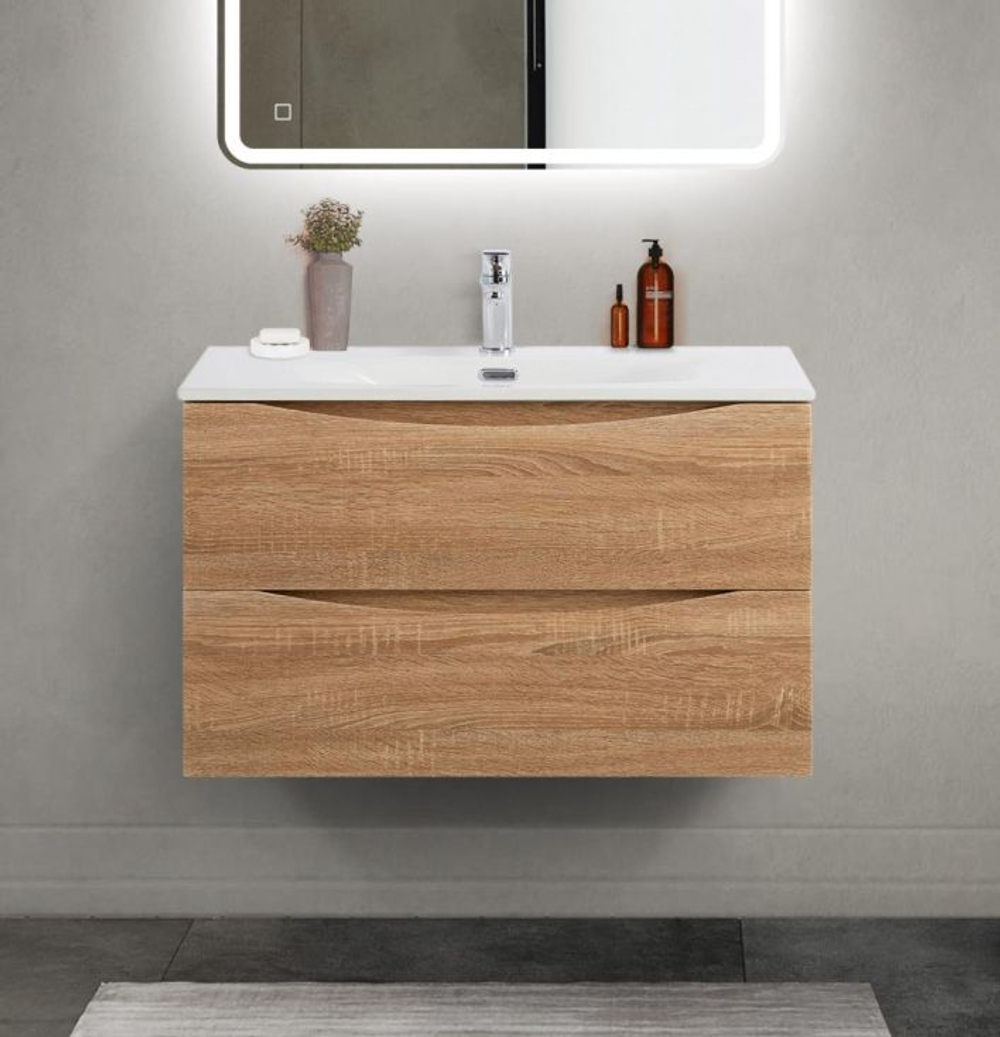 Тумба с раковиной подвесная BelBagno MARINO-CER-MINI-800-2C-SO-WO-P Rovere Bianco, раковина белая BB-8099-3-80