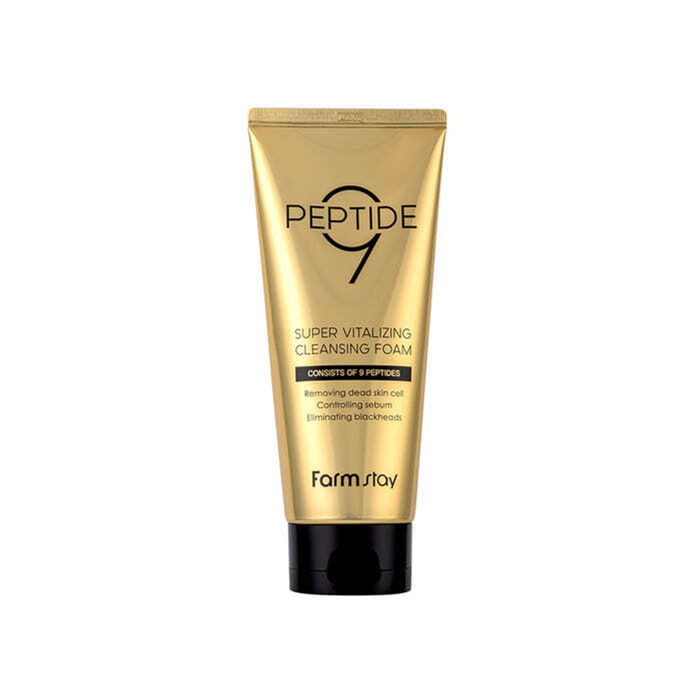 Пенка для умывания с пептидами FarmStay 9 peptide super vitalizing cleansing foam