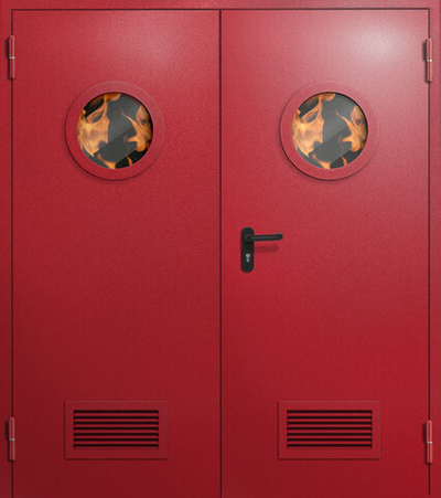 Двупольная противопожарная дверь с круглыми окнами и вентиляцией - 1216