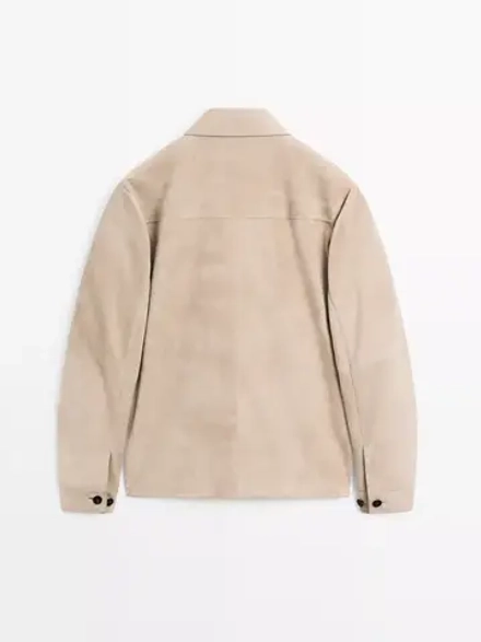 Massimo Dutti Куртка-рубашка из замши, светло-бежевый