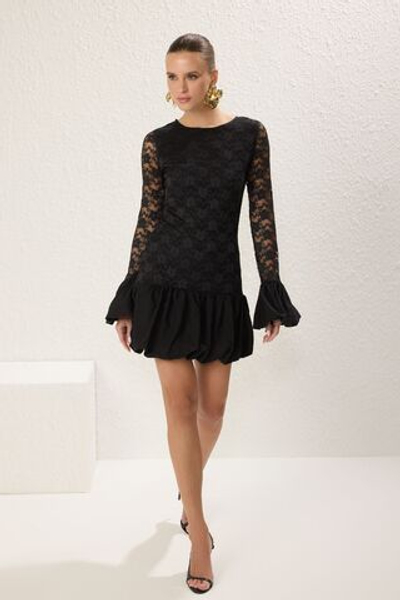 Черная юбка-баллон с подкладкой А-силуэта, кружевное вязаное короткое стильное вечернее платье, вечернее платье для выпускного вечера TPRSS25EL00240