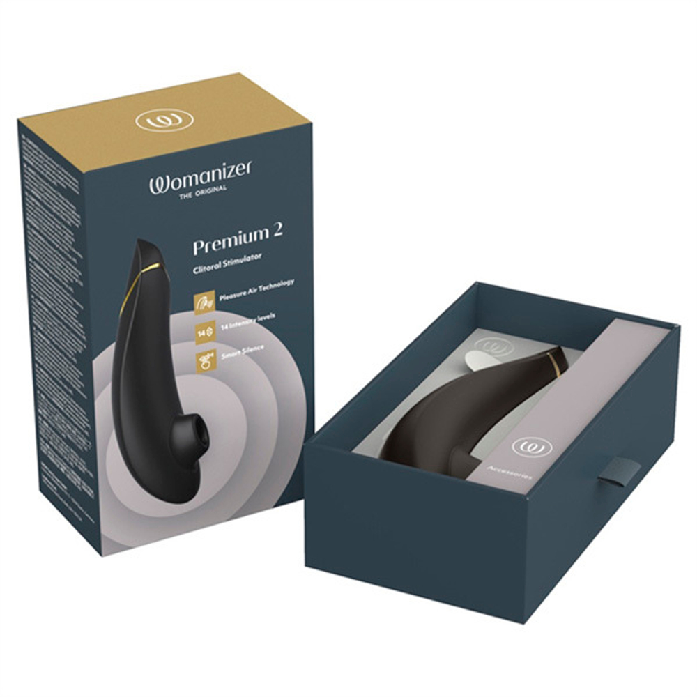 Черный вакуумно-волновой клиторальный стимулятор Womanizer Premium 2 Black WZ212SG9