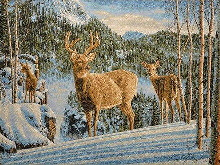 Гобеленовая картина "D. ГОРНЫЕ ОЛЕНИ" в багетной раме, Россия.