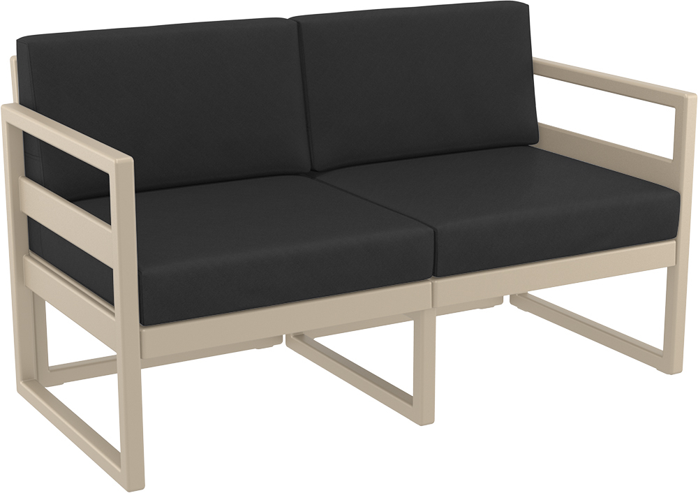 Диван пластиковый двухместный с подушками Siesta Contract Mykonos, бежевый, черный