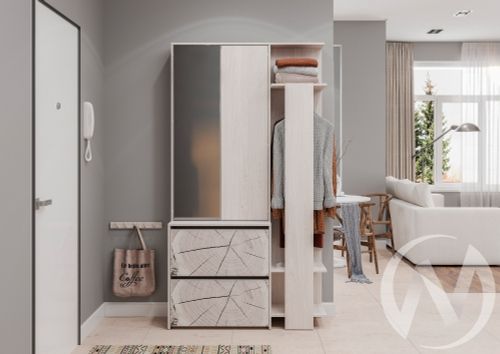 Прихожая Россо ПР-05 (ясень белый/ясень белый с фотопечатью Светлое дерево)