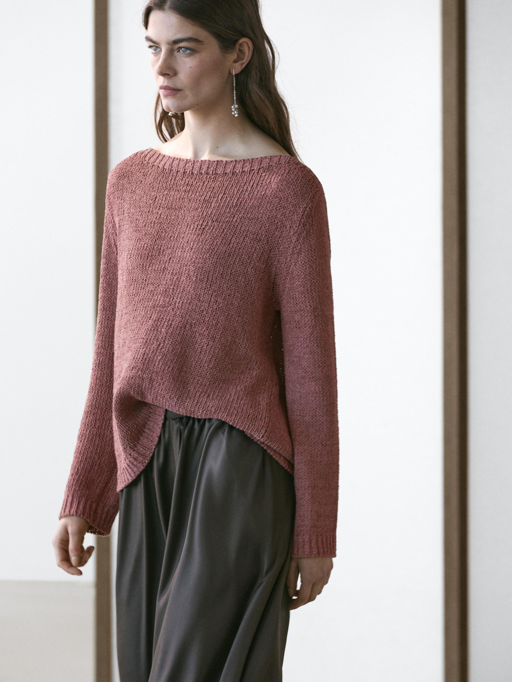 Massimo Dutti Вязаный свитер, дымчато-розовый