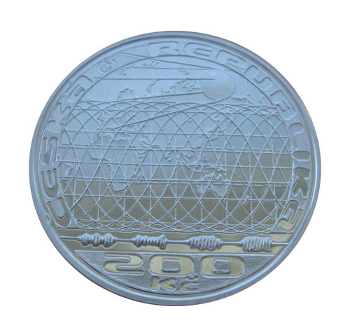 Чехия 200 крон 2007 Запуск искусственного спутника Земли 50 лет Космос ПРУФ СЕРЕБРО