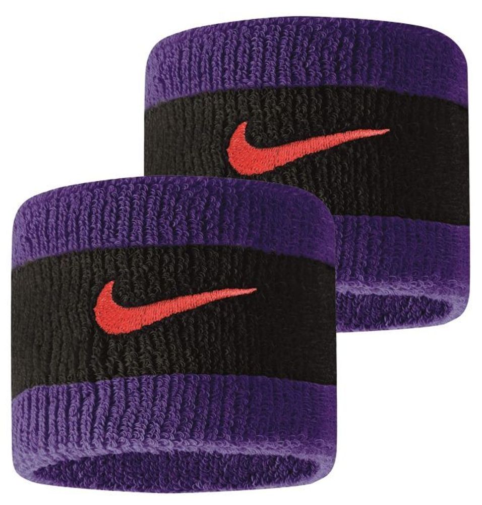 Напульсник теннисный Nike Swoosh Wristbands - black/court purple/chile red