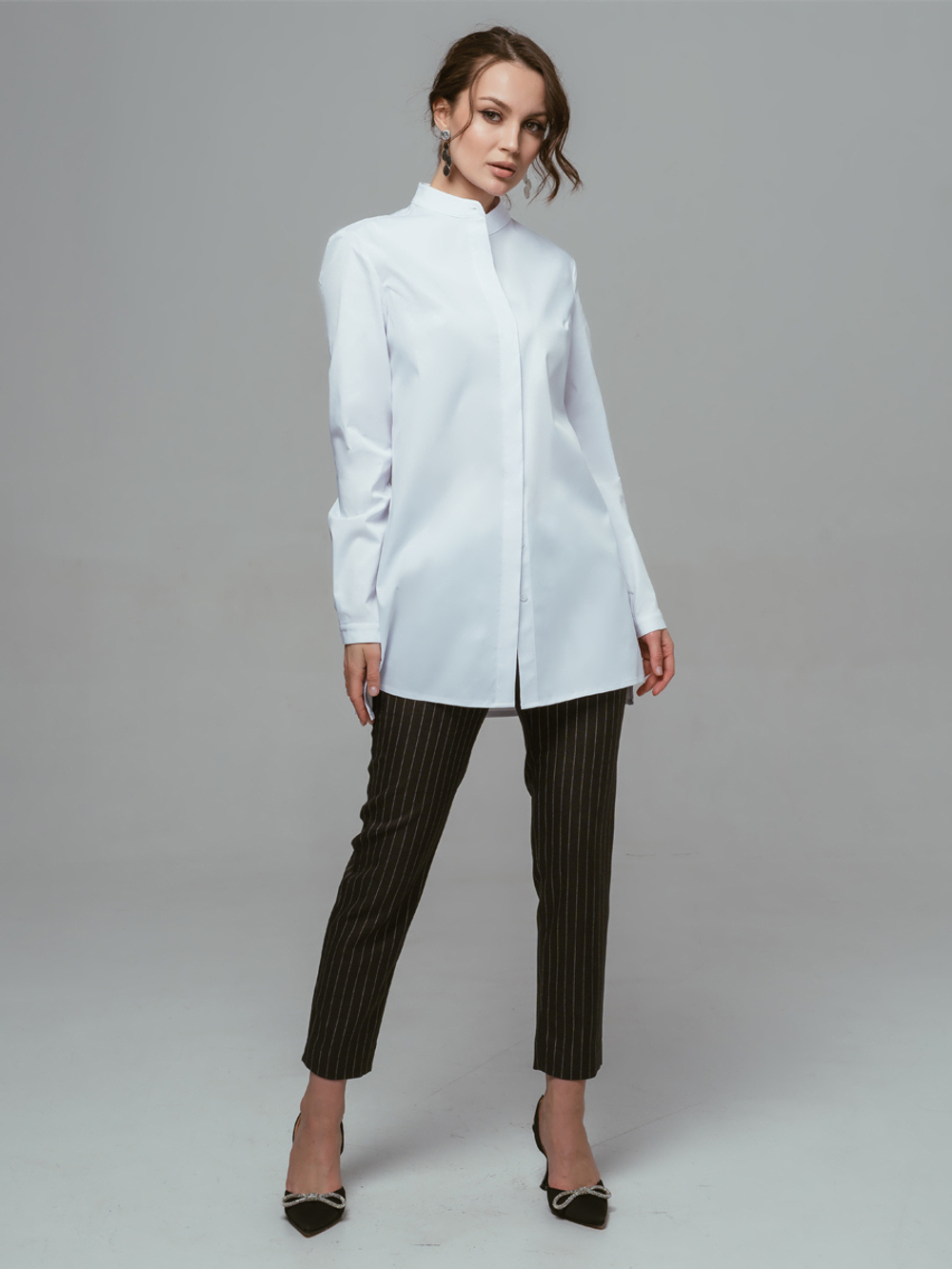 Белая блуза медицинская Бл-1021/2  с длинным рукавом