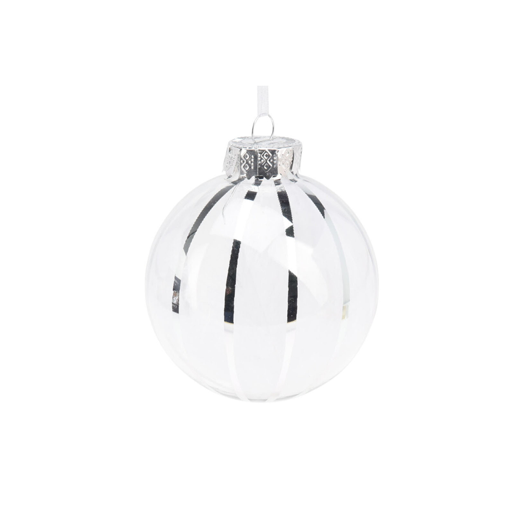 Шар с перьями серебро стекло 8 см