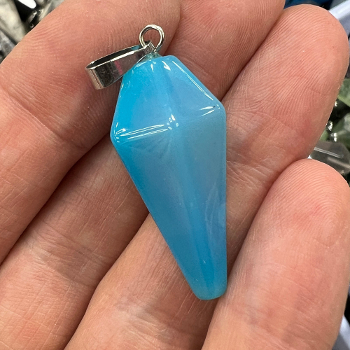 Кулон Маятник из камня Агат голубой, 34х15 мм