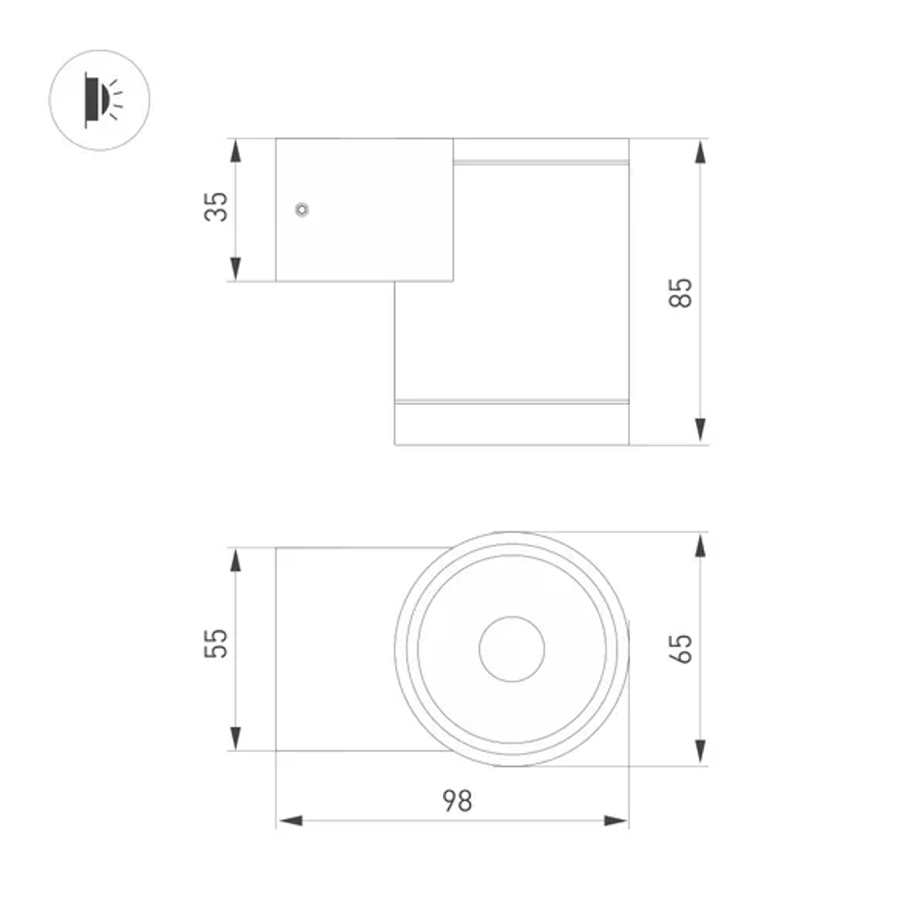 Светильник LGD-RAY-WALL-R65-9W Warm3000 (GR, 23 deg, 230V) (Arlight, IP65 Металл, 3 года) 038153