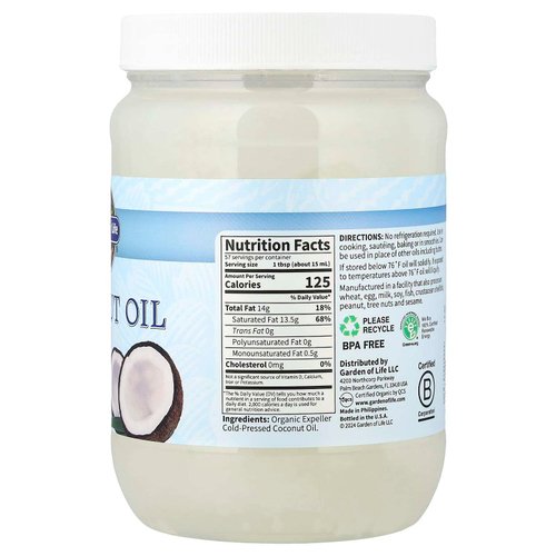 Garden of Life, Неочищенное кокосовое масло холодного отжима, 858 мл (29 жидких унций)