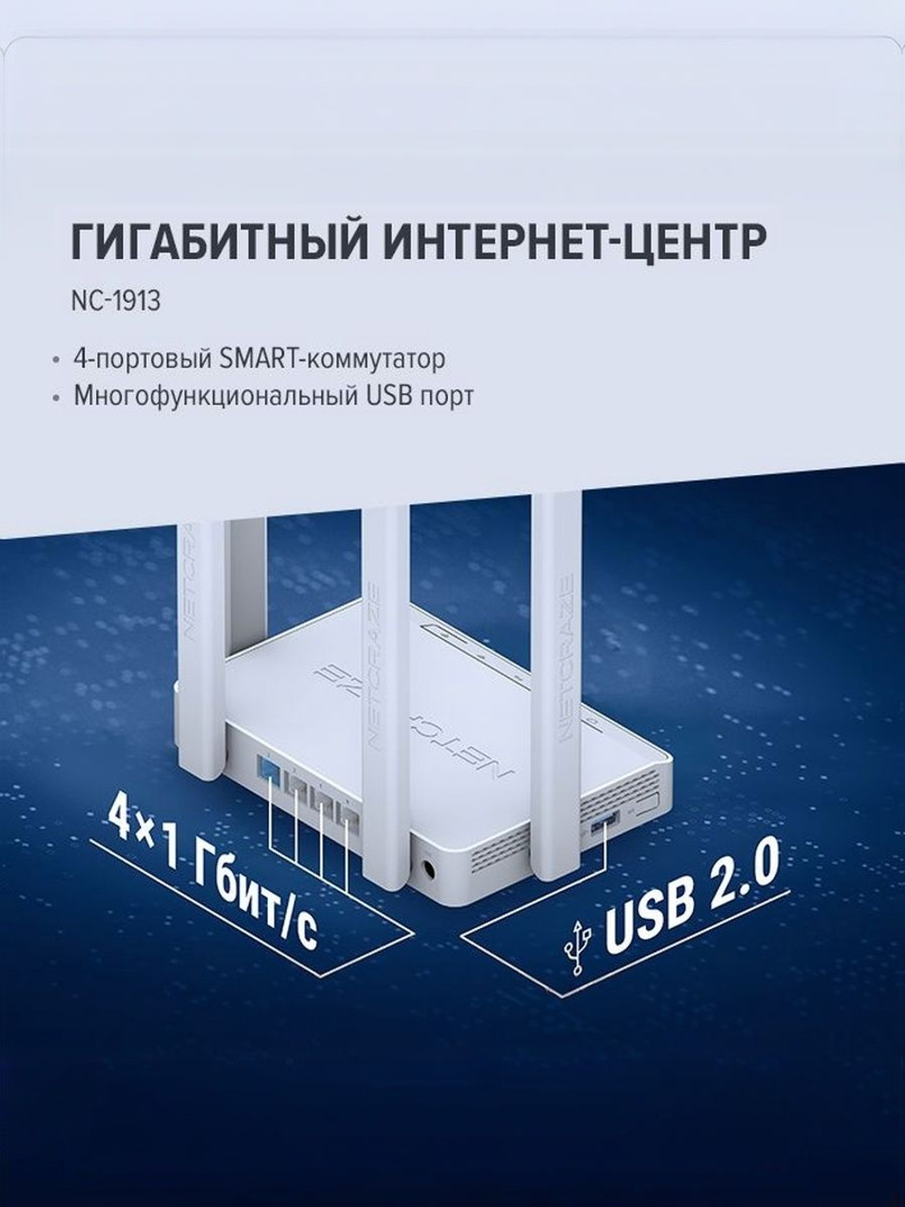 Гигабитный интернет-центр Netcraze Viva (NC-1913) с Mesh Wi-Fi 5 AC1200, 4-портовым Smart-коммутатором и многофункциональным портом USB