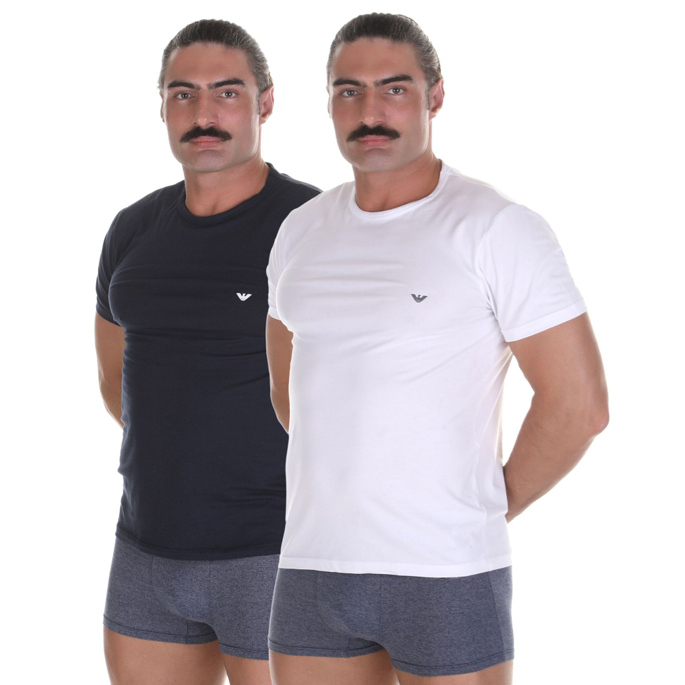 Набор из 2 мужских футболок Emporio Armani - белой и темно-синей (Размер: L) (Цвет: разноцветный)