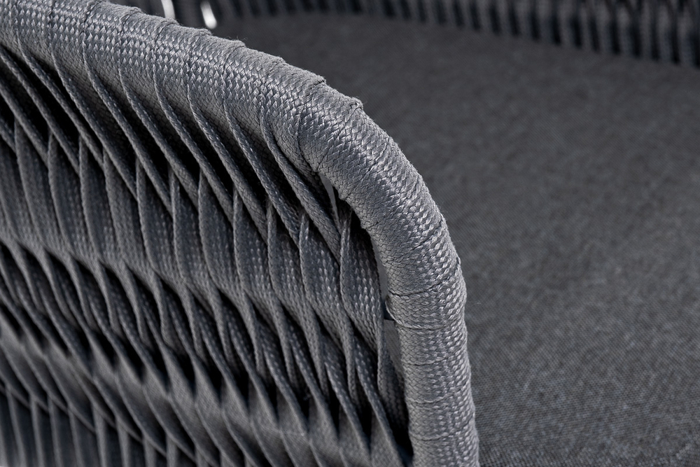 "Бордо" стул барный плетеный из роупа (колос), каркас из стали серый (RAL7022) муар, роуп серый 15мм, ткань темно-серая 027