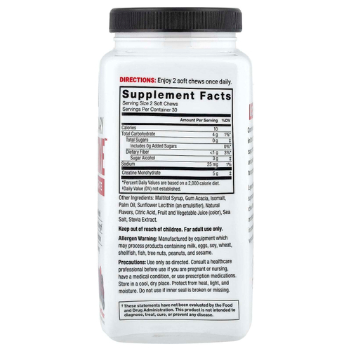 Force Factor, Legendary, моногидрат креатина, ягодный взрыв, 60 жевательных таблеток (2,5 г в одной жевательной таблетке)