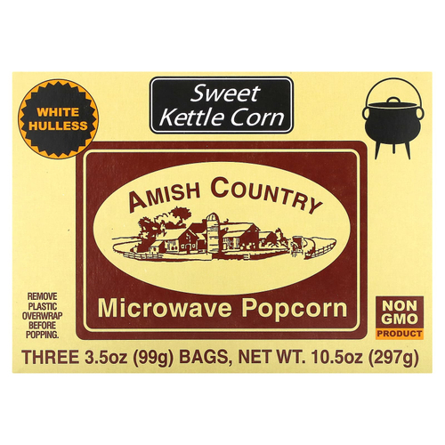 Amish Country Popcorn, попкорн для микроволновой печи, сладко-солёный вкус, 3 пакетика по 99 г (3,5 унции)