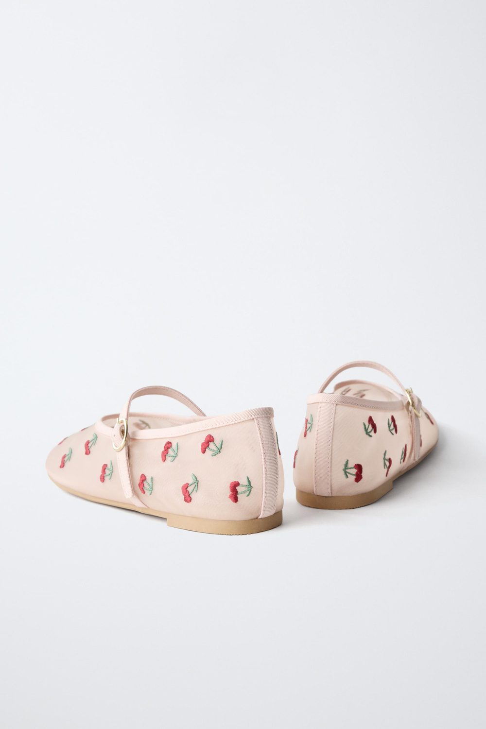 ZARA БАЛЕТКИ С ВЫШИВКОЙ ВИШНИ, РОЗОВЫЙ