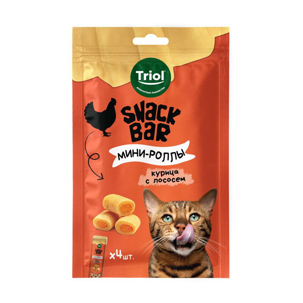 Лакомство Triol SNACK BAR для кошек "Мини-роллы с начинкой из курицы с курицы с лососем", 40г Лакомство Triol SNACK BAR для кошек "Мини-роллы с начинкой из курицы с курицы с лососем", 40г