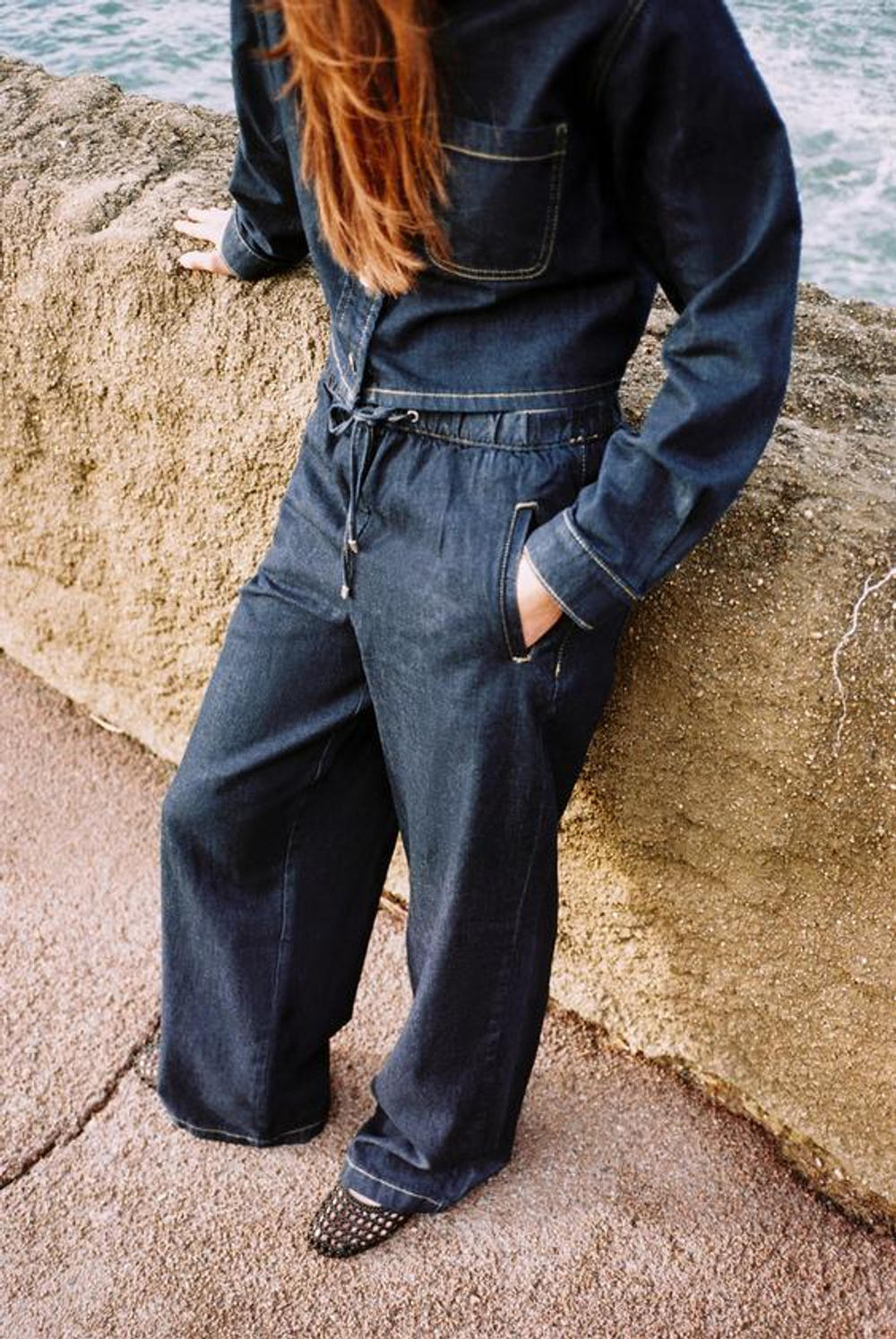 ZARA ДЖИНСЫ-ДЖОГГЕРЫ Z1975 WIDE-LEG, СИНИЙ