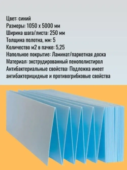 Подложка "Гармошка" для напольных покрытий Солид/Solid 5 мм синяя, 5,25 м2