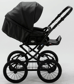 Детская коляска Adamex Porto Retro Deluxe 2 в 1 PO-SA02 (ЧЕРН.КОЖА)
