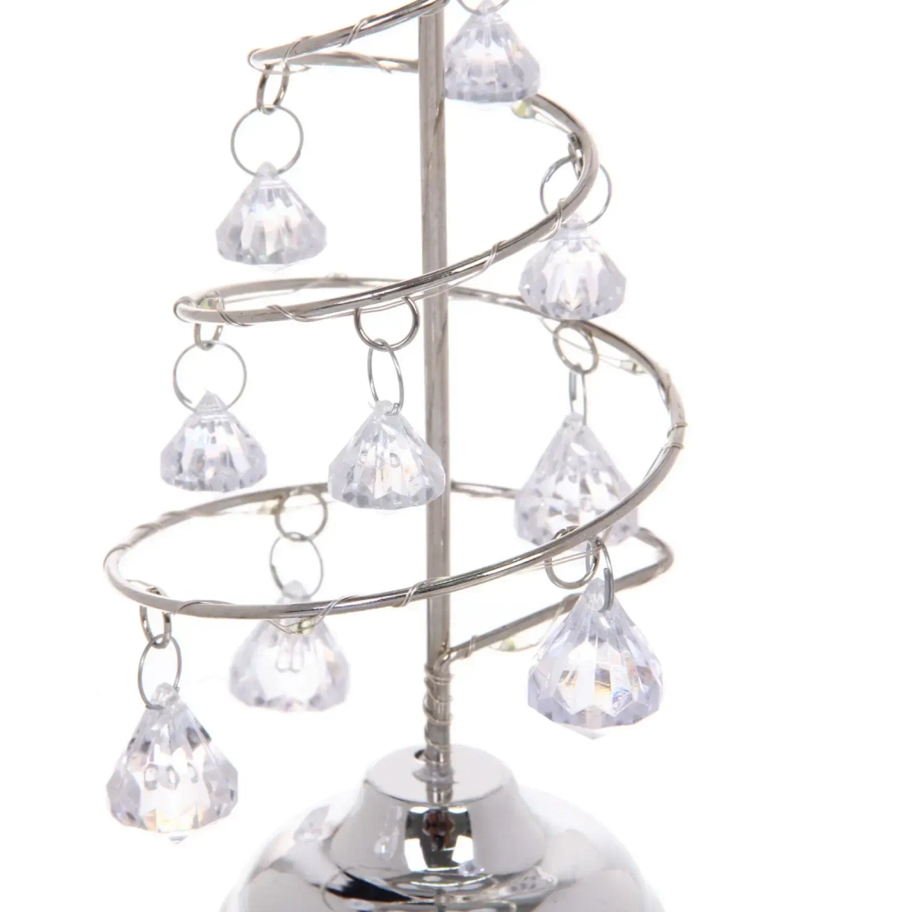 Сувенир с подсветкой «Елочка Хрустальная» 18 см, диаметр 8 см, основание-серебро, свечение белое, хрусталик Белый (работает от батареек 3 LR44)