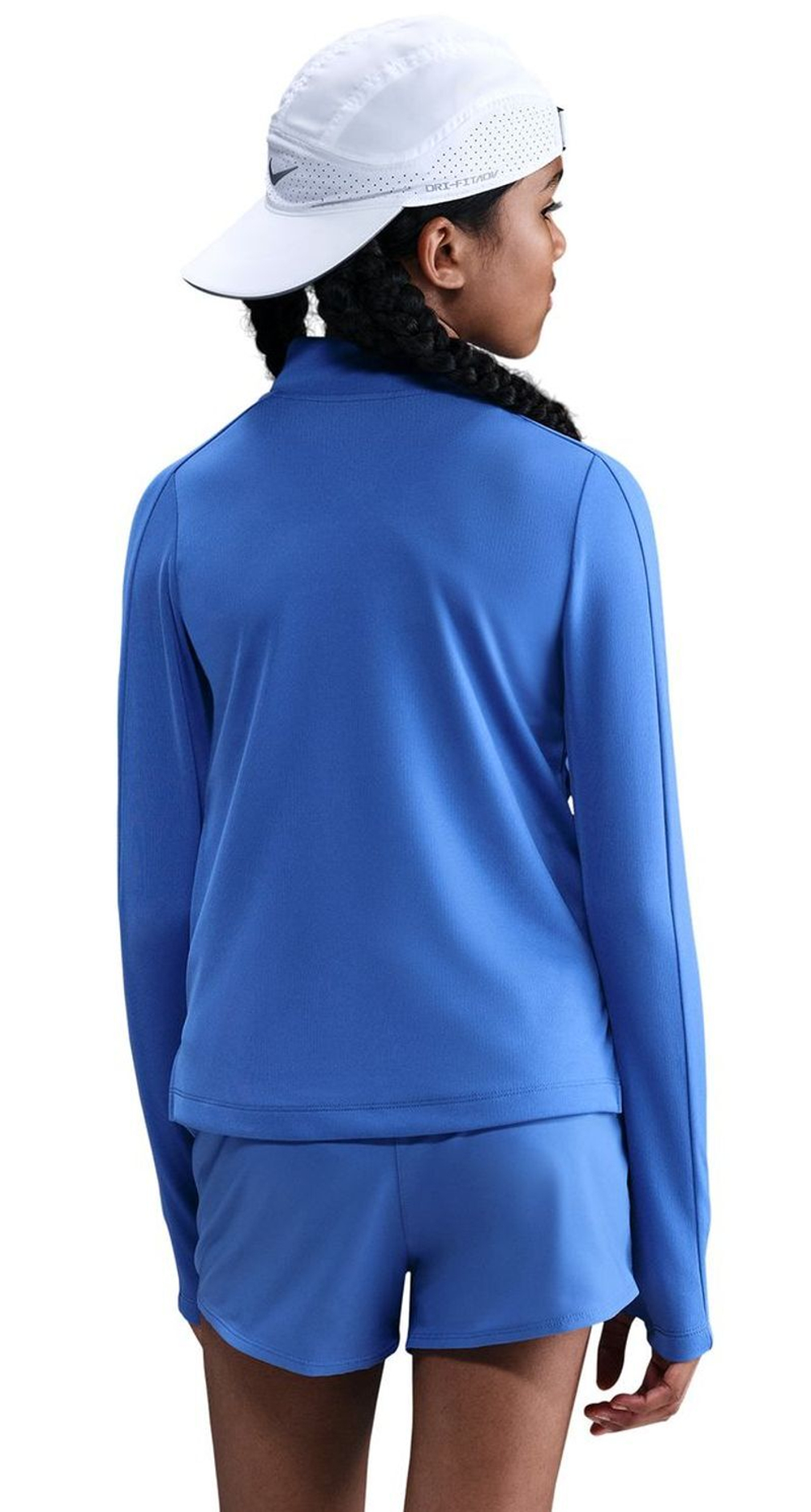 Футболка для мальчика теннисная Nike Girls Dri-FIT Long-Sleeve 1/4-Zip Top - comet blue/white