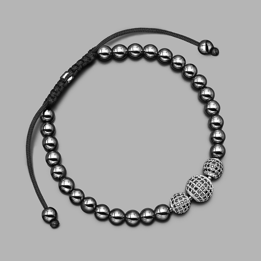 Стильный модный мужской браслет шамбала из гематита "Anil Arjandas Style" с шармами из циркония HOGER HG005216