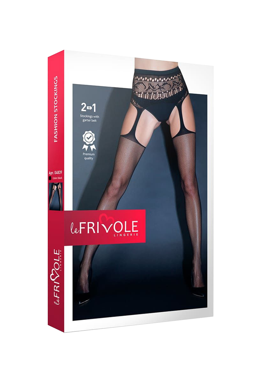 Чулки Le Frivole в сетку с высоким кружевным поясом черные S/M