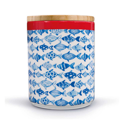 Банка фарфоровая с бамбуковой крышкой Fish Remember