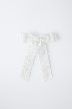 ZARA ЗАКОЛКА ДЛЯ ВОЛОС С БАНТОМ И ВЫШИВКОЙ, БЕЛЫЙ