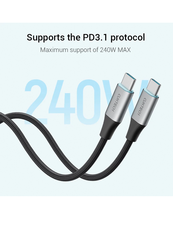 Кабель Cuktech Type-C to Type-C Braided Magnetic 6A 240W 1m черный CMC610