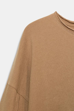 ZARA ФУТБОЛКА С ДЛИННЫМИ РУКАВАМИ, МЯГКИЙ КАШТАНОВЫЙ