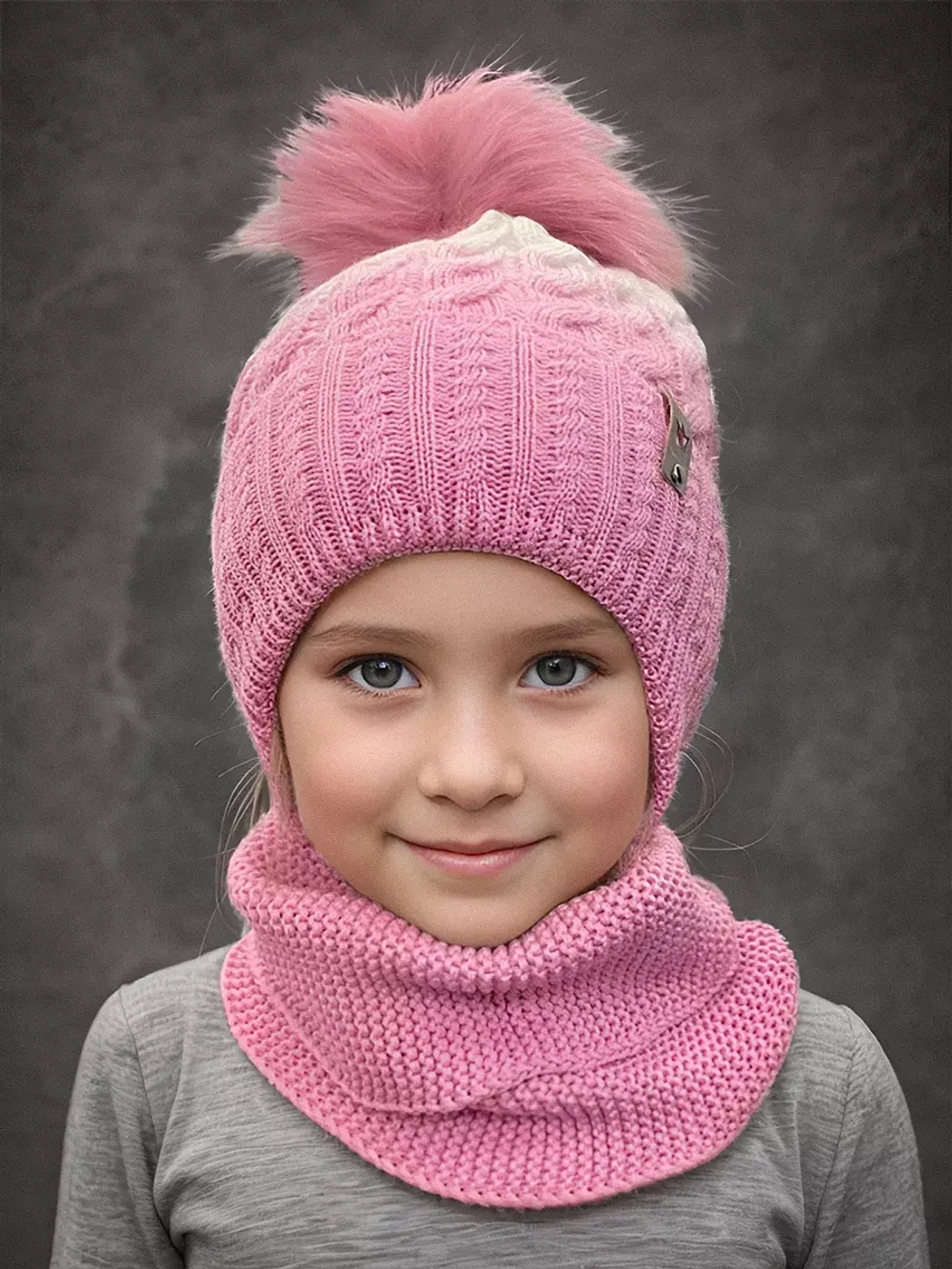 Шапка со снудом зимняя для девочки