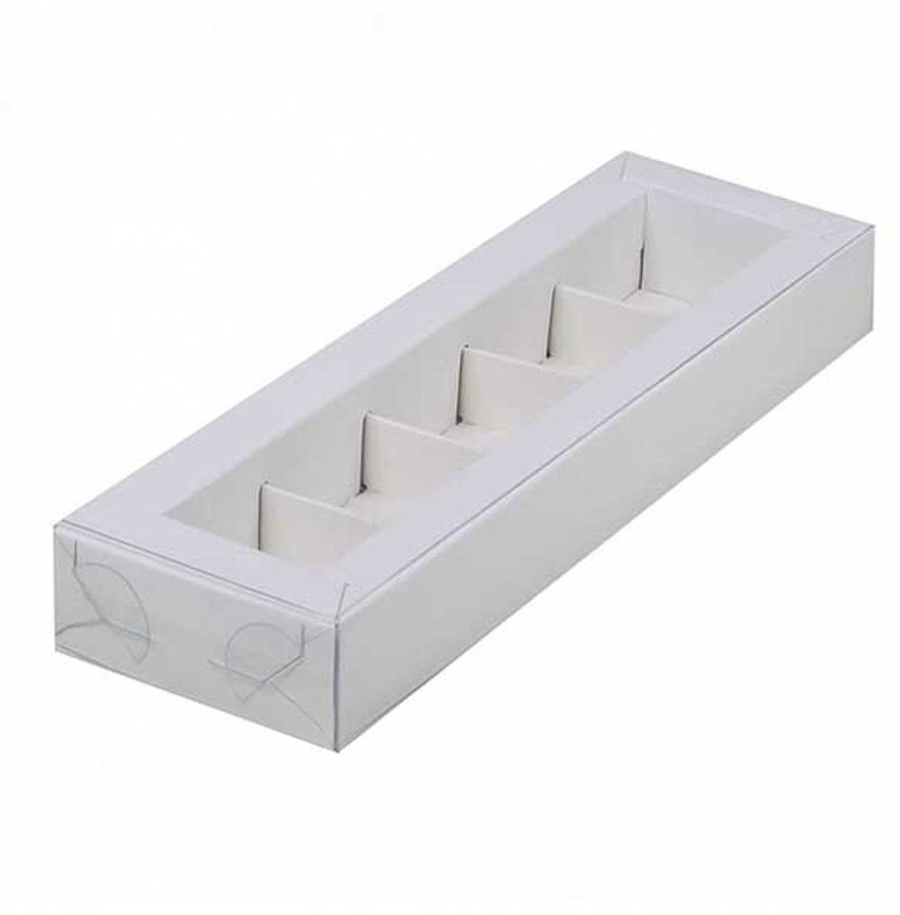 Коробка для конфет 5 шт с пластиковой крышкой 235*70*30 мм (белая)