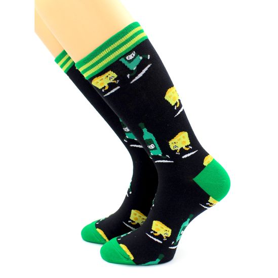 Носки с принтом "Бутылка и сыр" черные Hobby Line