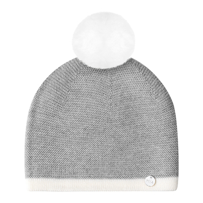 Шапочка из мериносовой шерсти с меховым помпоном (Серый)
