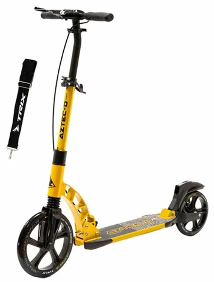Самокат с двумя амортизаторами TRIX AZTEC Колеса: переднее 230мм, заднее 200мм, Цвет: желтый