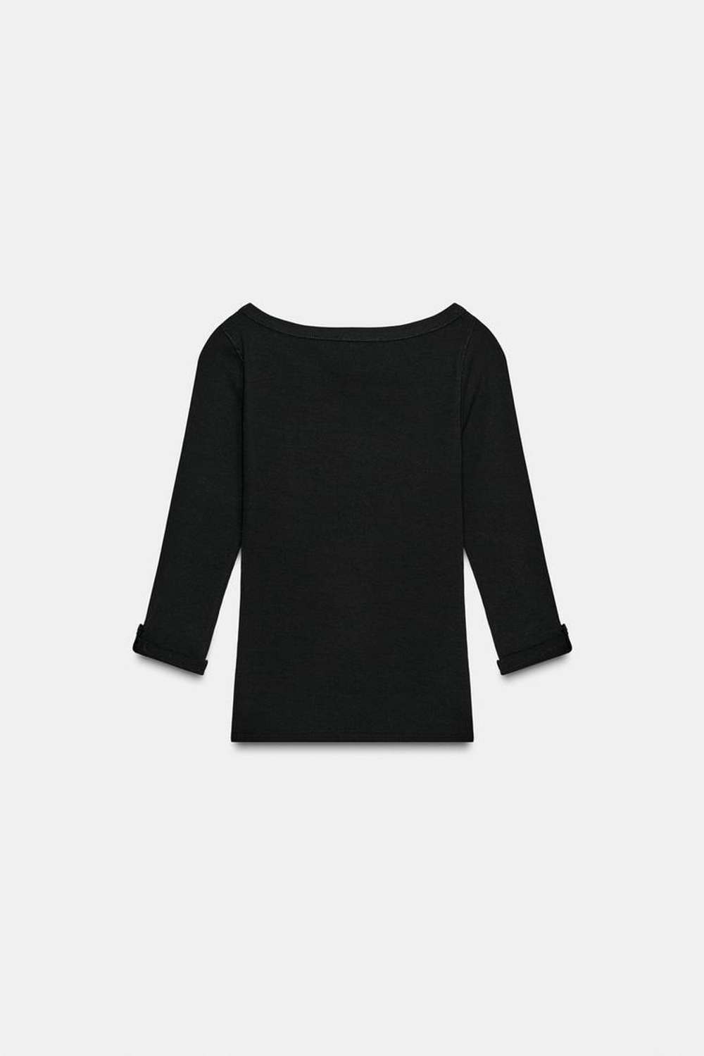 ZARA ФУТБОЛКА В РУБЧИК С ПУГОВИЦАМИ, ЧЕРНЫЙ