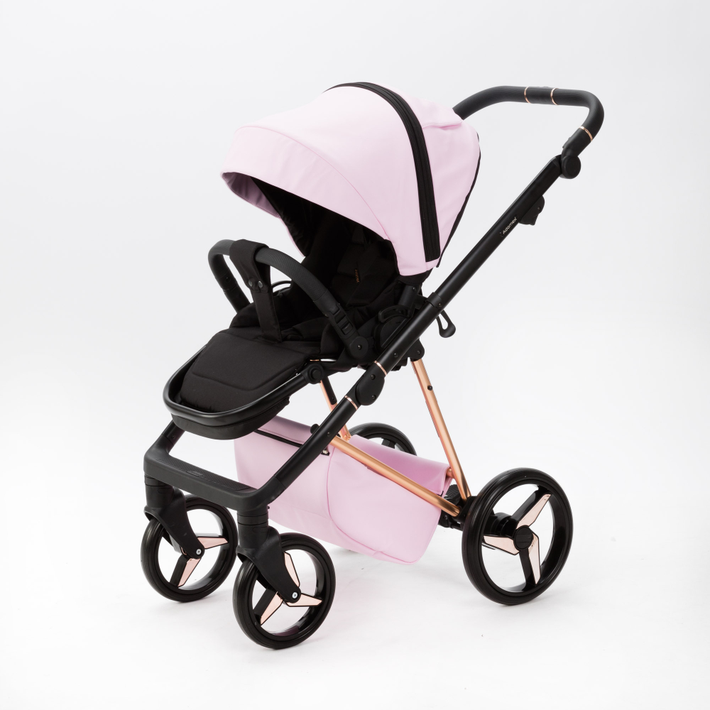 Детская универсальная коляска Adamex Quantum SuperStar Q-STAR136 (2в1) Розовый зефир экокожа, роз. золото