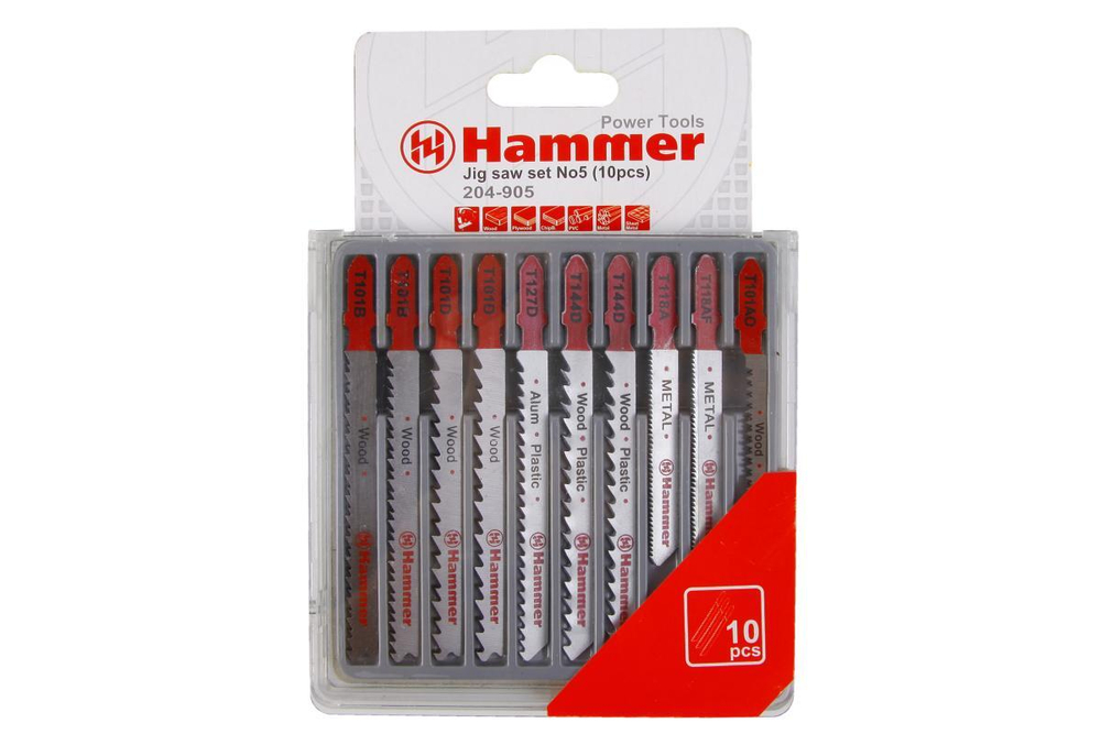 30576 Пилка для лобзика (набор) Hammer Flex 204-905 JG WD-PL-MT set No5 (10pcs) дер. пл. мет, 7 видов, 10ш Hammer 204-905