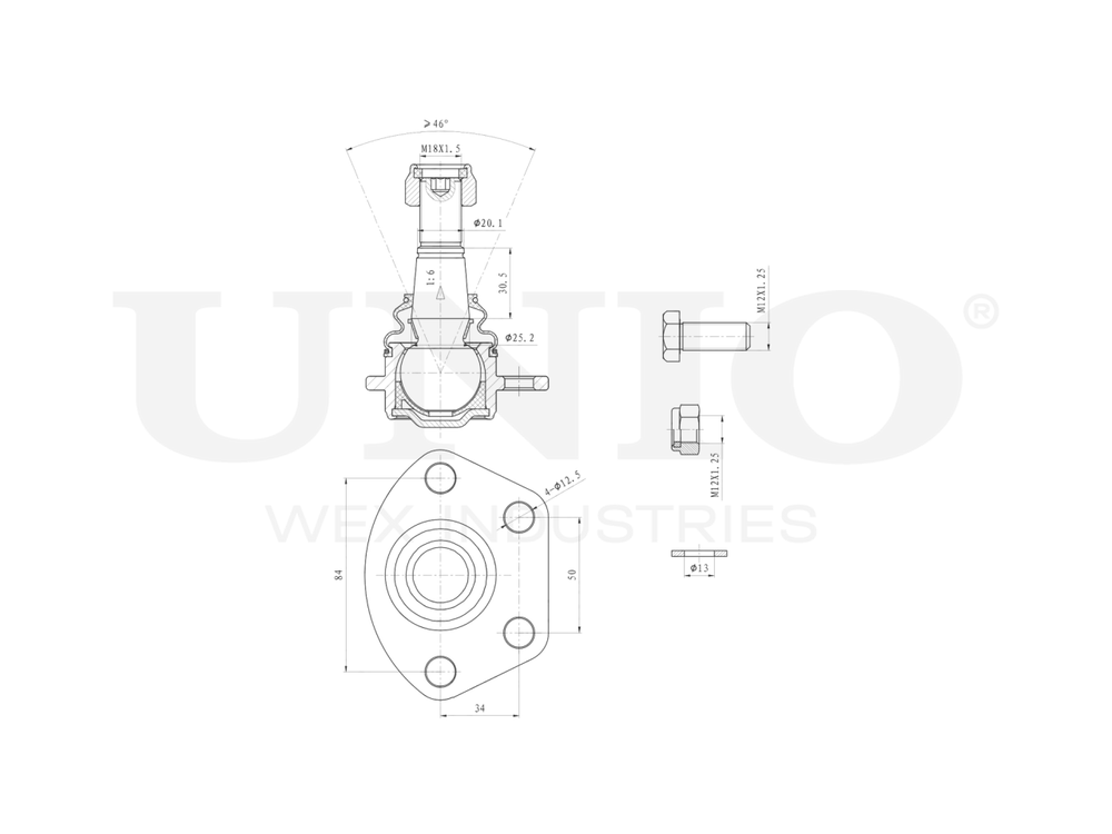 Опора шаровая передняя нижняя UNIO SSP-20091