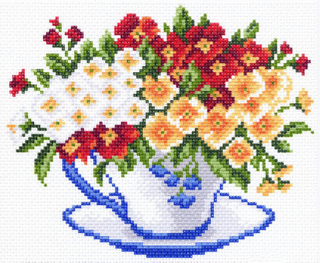 "Чашка с примулой"-1288/1 канва с рисунком