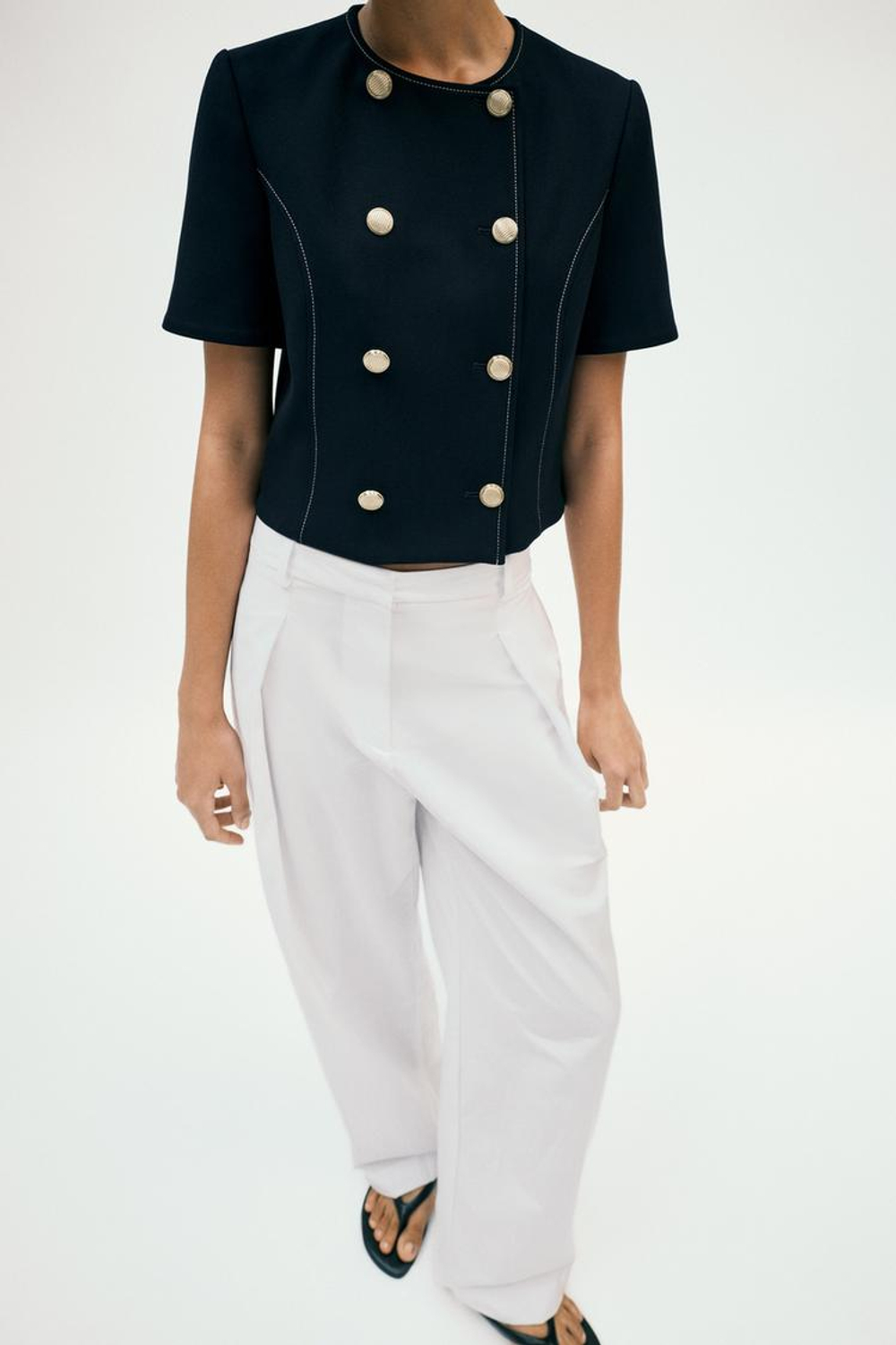 ZARA БЛЕЙЗЕР С КОРОТКИМ РУКАВОМ, МОРСКОЙ СИНИЙ