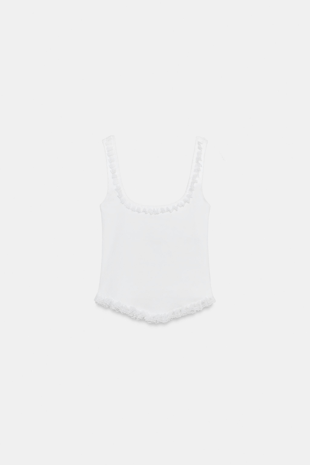 ZARA ТОП В РУБЧИК С ВОЛАНАМИ, БЕЛЫЙ
